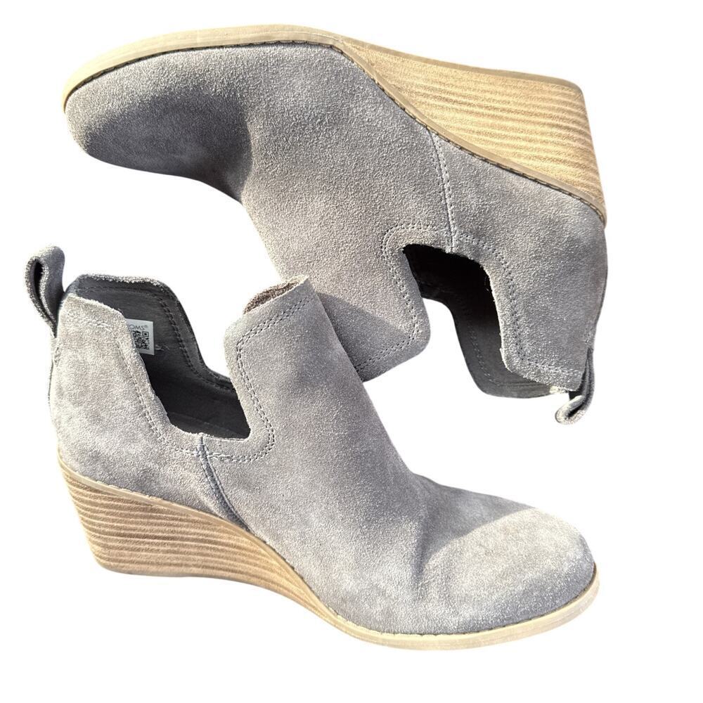 Toms Wedge Ankle Boots Women’s 7.5 Suede Dark Gray Western Slip On Comfort